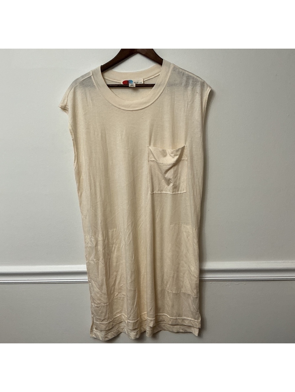 Free people Beach Large Cream Sleeveless T-Shirt Dress with Pocket